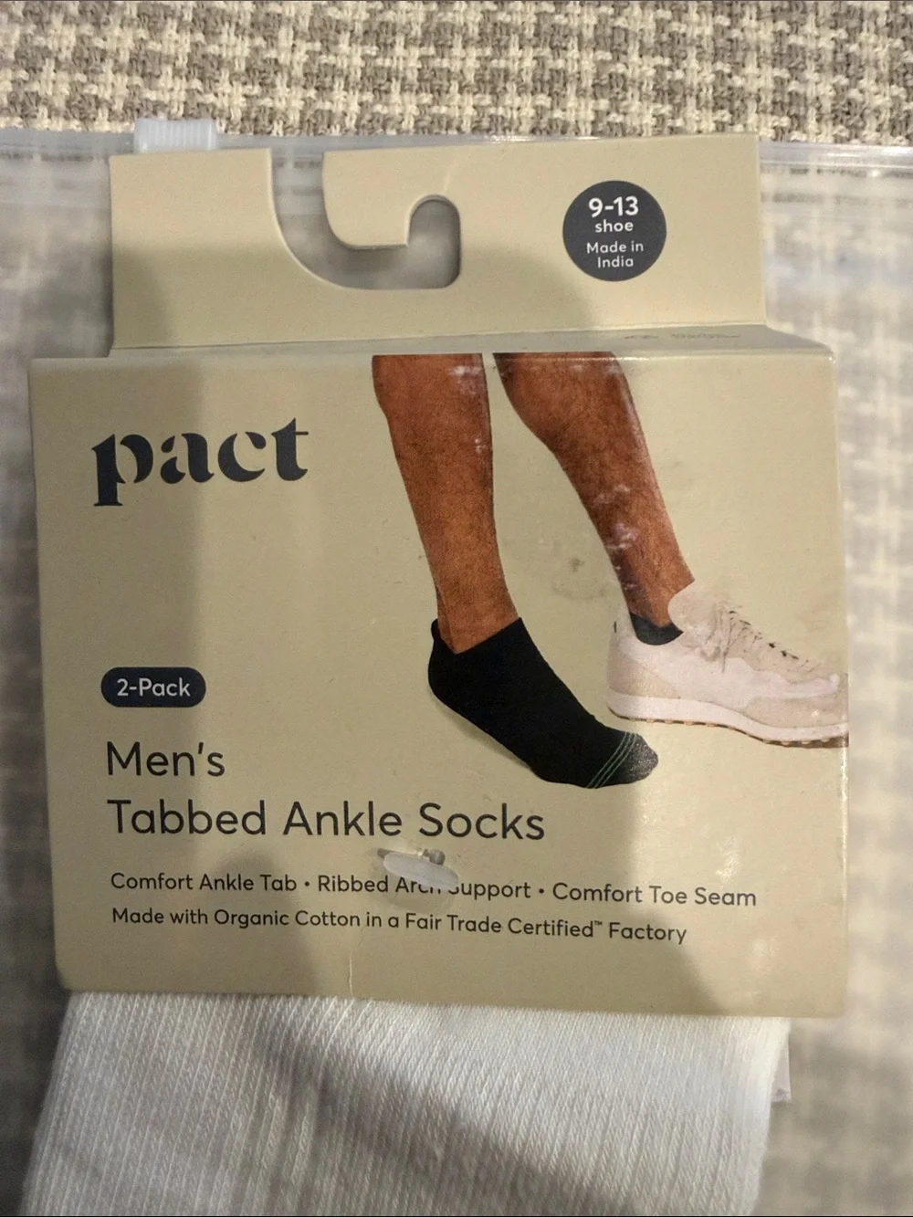 Pact Men's Organic Blend-3-Pack Socks - White Ankle & Green with Rust Stripes